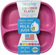 RePlay Toddler 3 Sectional Divided Plastic Recycled Plate Baby Toddler Kids Pink