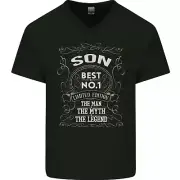 Fathers Day No 1 Son Man Myth Legend Funny Mens V-Neck Cotton T-Shirt