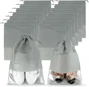 [YF YOUFU] 18 PCS Shoe Travel Bag, Portable Transparent Household Dust-Proof Storage Shoe Bags, Non-Woven Fabric With Drawstring Sports Shoe Bags, Home Shoes Storage Organizers for Men And Women Size, Grey, Shoe