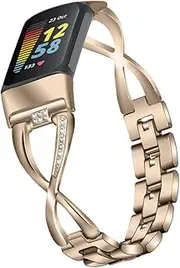 Women Bands for Fitbit Charge 5, Charge 6 Girls Bling Diamond & Stainless Steel Watchband Quick Release Strap Jewelry Wristband for Charge 5 & Charge 6 Fitbit Smart Watch
