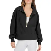 Women Cropped Half Zip Pullover Long Sleeve Sweatshirt Casual Top Clothes