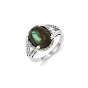 Sterling Silver Labradorite and Diamond Ring