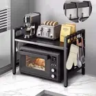 Extendable Microwave Oven Rack Black, Adjustable Microwave/Toaster Shelf Heavy