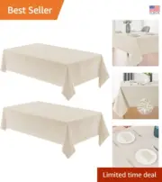 Elegant 2 Pack Beige Rectangle Tablecloth - Water Resistant & Wrinkle Free