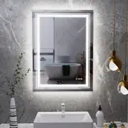 TOOLKISS LED Rectangle Frameless Salon / Bathroom Wall Mirror – 80 x 60cm, Anti-Fog, Touch Sensor, 3 Color Modes (Warm/Cool/Natural), Backlit & Dimmable, IP44 Waterproof, Easy Installation
