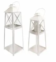 Melrose 2 Cape Cod Wellfleet White Iron Glass Pillar Candle Lantern St s