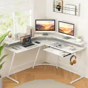 CostwayL-shaped Computer Desk with Power Outlet for Home-White