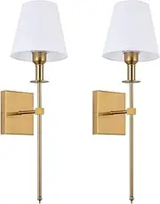 Wall Sconces Sets of 2,Retro Industrial Antique Brass Wall Light Fixture，Bathroom Vanity Sconces Wall Lighting with White Fabric Shade，Suitablefor Bedroom Living Room Corridor Kitche