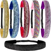 FROG SAC 6 Glitter Headbands for Girls, Adjustable Non Slip Head Bands for Kids, Cute Sparkly Stretch Elastic Hair Accessories for Gymnastics For Teen Girls, Women