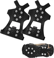 [ZSNZCTX] Ice Cleats Crampons, 2pcs Ice Snow Traction Cleats Grippers Steel Rubber Spikes for Walking Climbing Hiking Fishing Outdoor, 21cm*14cm, Black