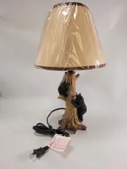 Whimsical Adventurous Black Bear Cubs Climbing Stunted Tree Table Lamp