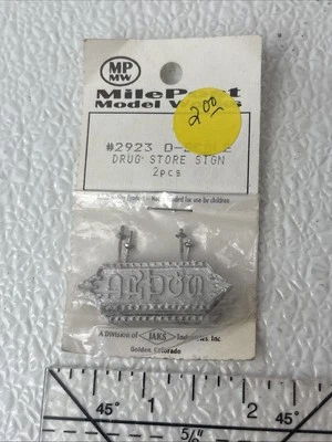 Milepost Model Works O Scale Cast Metal Drug Store Sign (2pc) Model Railroad