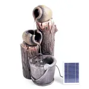 Solar Fountain Water Feature Bird Bath RUSTIC POURING BROKEN POTS ON TREE TRUNK