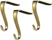 Ciieeo 3Pcs Golden Christmas Stocking Holders Decorative Fireplace Hooks for Xmas Holiday Decor for Mantel Display and Festive Celebrations