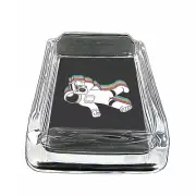 80's Theme D7 Glass Square Ashtray 4" x 3" Smoking Cigarette Spaceman Boombox
