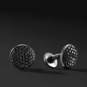 Lab-Created Black Diamond 3Ct Round Men's Cufflinks 14K Black Gold Plated Silver