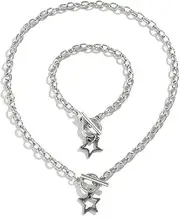[Gopbrer] Y2k Stainless Steel Necklace and Bracelet Set, Titanium Steel Star Y2k Accessories for Women, Stainless Steel, No Gemstone