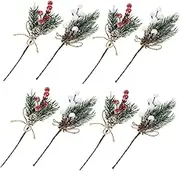 UTHCLO 12Pcs Christmas Pine Pick Lifelike Pine Cone Decoration for Crafts Home Decor Wreath Making Realistic Artificial Pine Branches with Vibrant Colors for Festive