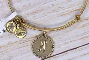 NEW NWT Alex and Ani Older Letter Initial N Charm Bangle Gold Bracelet