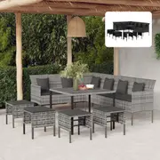 Outdoor Dining Set 6 Piece Table and Chairs with Cushions Poly Rattan vidaXL
