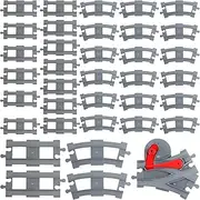 37 Pcs Plastic Train Tracks with 15 Straight Tracks 20 Curved Tracks and 2 Switches Tracks for Railway Track Expansion Accessories