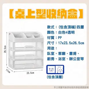 【KOBA】日式多用途桌面透明抽屜收納盒-四層(桌面整理/三層抽屜/化妝品收納/抽屜收納盒/儲物櫃)