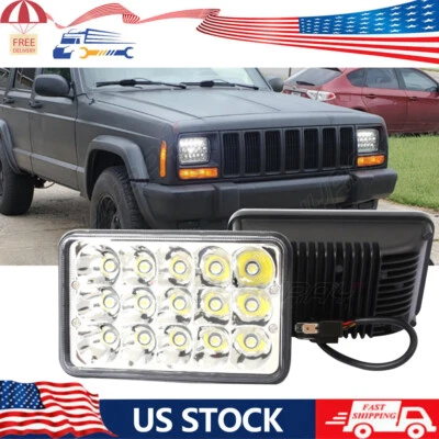 2PCS 4x6" LED Headlights Hi/Lo Beam For Peterbilt 379 378 Freightliner Isuzu NQR