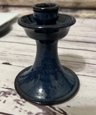 Pottery Handmade Blue Glazed Taper Candlestick Holder JBCalhoun Studio