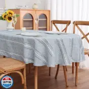 Gernaice Boho Striped Oval Tablecloth, Linen Fabric Cut-Out Embroidery Style