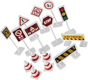 BRIGHTFUFU 10Sets Traffic Road Sign Interactive Street Barricades Cones for Safe Educational Playset for Parent Bonding Traffic Scene Learning