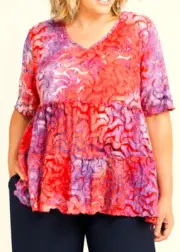 TS TAKING SHAPE plus size M / 20 Tie Dye Burnout Top boho draping semi-sheer NWT