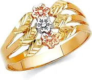 [JewelryWeb] 14k Yellow Gold White Gold and Rose Gold Fancy Flower Ring Size 7 Band Style-Ring for Women