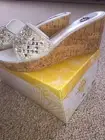 Yellow Box ZANI Wedge Womens Size 9 Silver Sandals Cork Rhinestones Pearl *NEW*