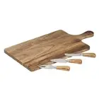 4pc Fromagerie Cheese Knife Stainless Steel w/ Rectangle Short Acacia Board Set