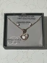 Sterling Silver 14kt Rose Gold Plated CZ Created Opal Heart Pendant Earring Set