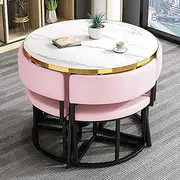Exquisite Modern Dining Table and Chair Set for Office Reception Room Club and Home Living Room Pink Dining Table and Chair Combination for Kitchen Bar Balcony Bedroom Library and Billiard Hall.