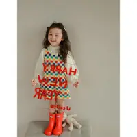 在飛比找ETMall東森購物網優惠-彩色格子針織春秋兒童休閑背心裙
