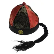 CHINESE LANDLORD HAT Oriental Asian Cap w Ponytail Party Costume Traditional