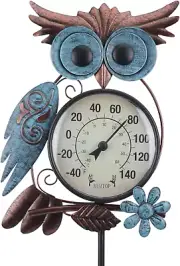 Outdoor Thermometer, 42 Inch Metal Owl Garden Stake outside Wall Thermometer...