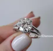 3 CT Round Cut Moissanite Split Shank Solitaire Engagement Ring 14K White Gold