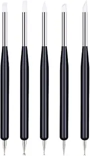 5pcs Nail Art Dotting Tools Pen Dual Head UV Gel Carving Pen Nail Silicone Brushes Set Pottery Clay Sculpting Tools Modeling Painting Drawing Tool DIY Art Craft (Black)