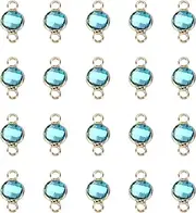 uxcell Birthstone Connector Link 2mm Hole Light Blue 304 Stainless Steel Crystal Bead Glass Links Charm Silver Plated Round for Drop Dangle Pendant Anklet,20Pcs