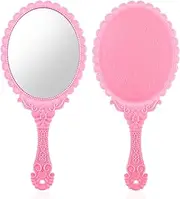 YUXIANLB Pink Hand Mirror - Compact Vantage Mirror with Handle, Travel-Friendly Oval Embossed Mirror for Women and Girls
