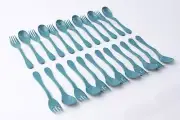 Eco Plant Based 24 Pack Reusable Bamboo Flatware Set (BLUE)