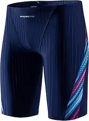 [MY KILOMETRE] Men's Swimsuit Jammer Solid Swim Jammers Endurance Long Racing Training Swimsuit, Blue-neon, 3X-Large