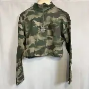 ADIDAS Originals Women's Cotton Camo Cropped Half-Zip Sweatshirt Top $65 EUC S