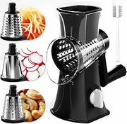 Cheese Grater, Rotary Vegetable Slicer Chopper,Versatile Cheese Shredder,Blades for Shredding, Grating, Slicing,Vegetable Shredder with Suction Base and Cleaning Brush, Hand Crank Cheese Grater