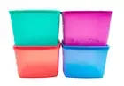 Tupperware Snowflake Freezer Medium Square Round Plastic Container 800ml (4) Set