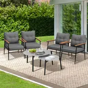 Livsip Outdoor Patio Setting 6 Piece Bistro Lounge Furniture Grey Table Set