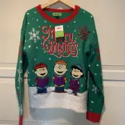 PEANUTS “Merry Christmas”Sweater Charlie Brown Linus Lucy Caroling Size Small